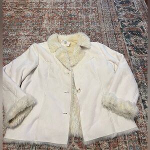 Coldwater Creek Cream Teddy Jacket with Faux Fur Trim